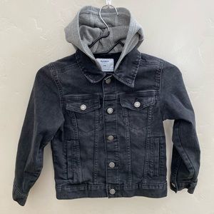 Old Navy black Jean jacket with grey hood Medium (8)